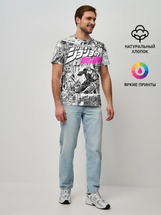Мужская базовая футболка / Чернобелый комикс джоджо