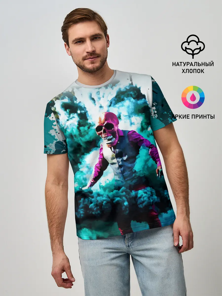 Мужская базовая футболка / Череп в дыму