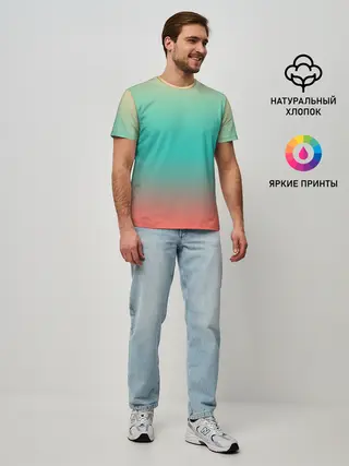 Мужская базовая футболка / Красно-бирюзовый градиент