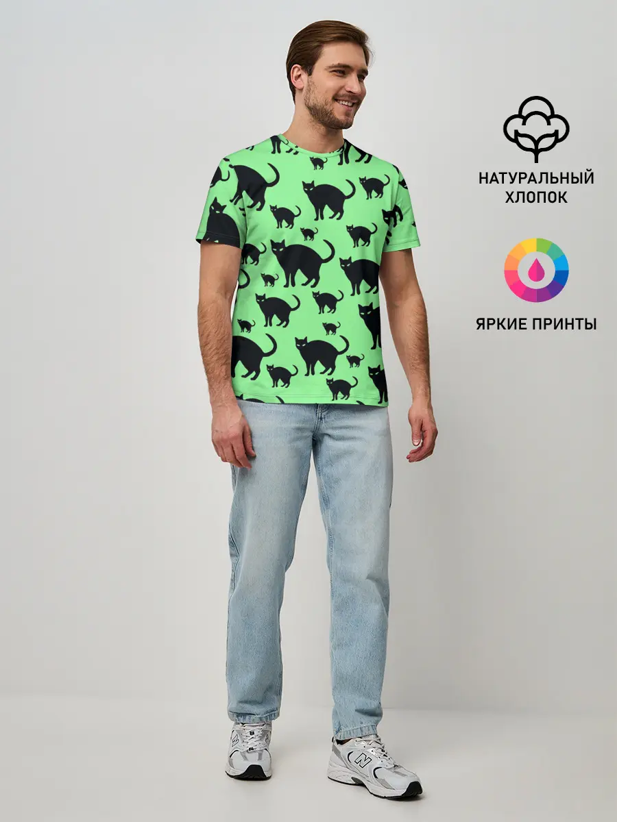 Мужская базовая футболка / Кошки черные