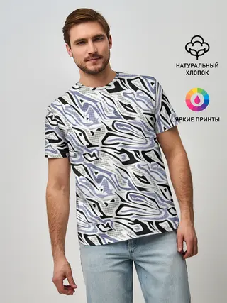 Мужская базовая футболка / Абстрактный сиренево-черный