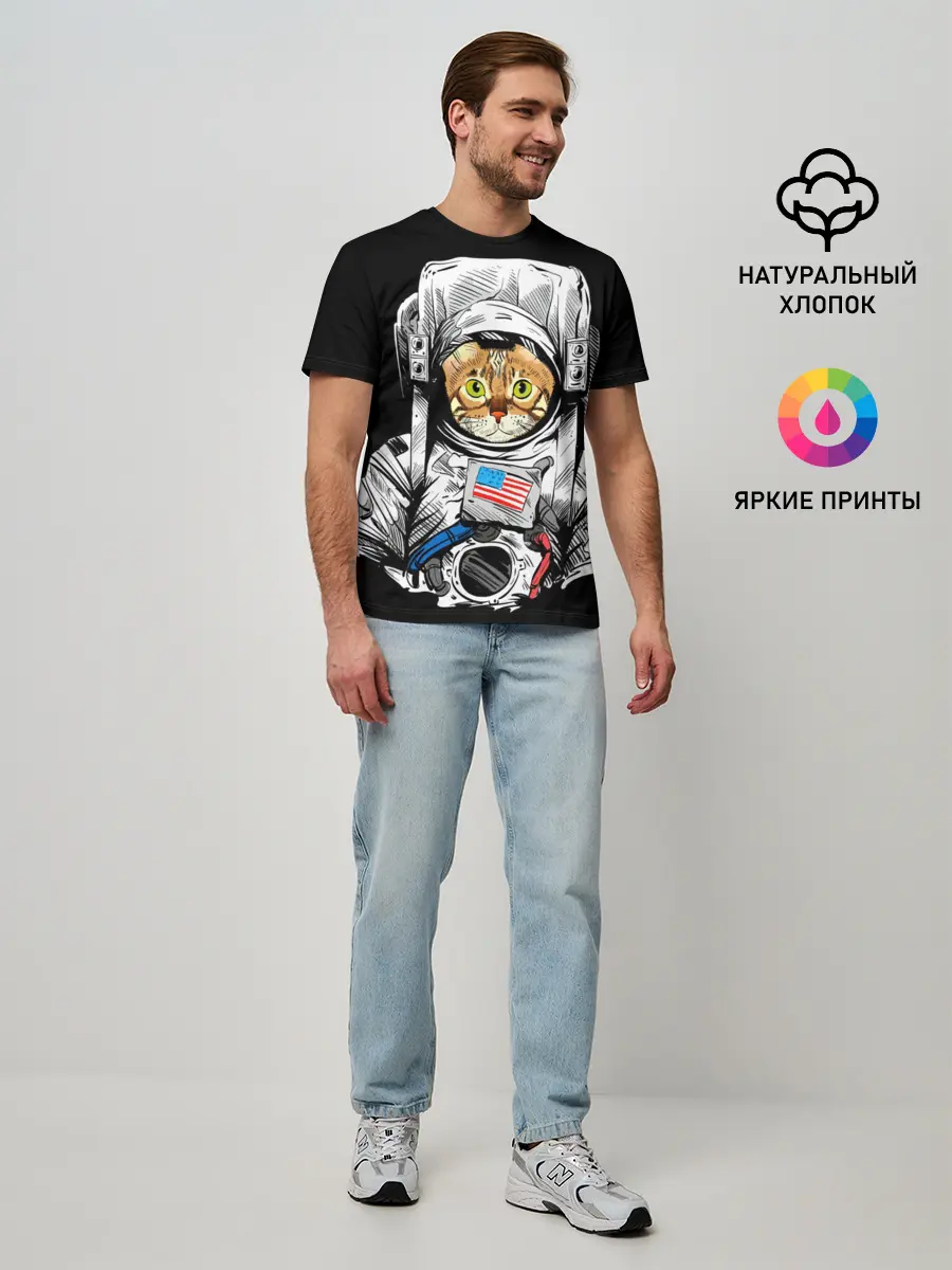 Мужская базовая футболка / Кот Космонавт