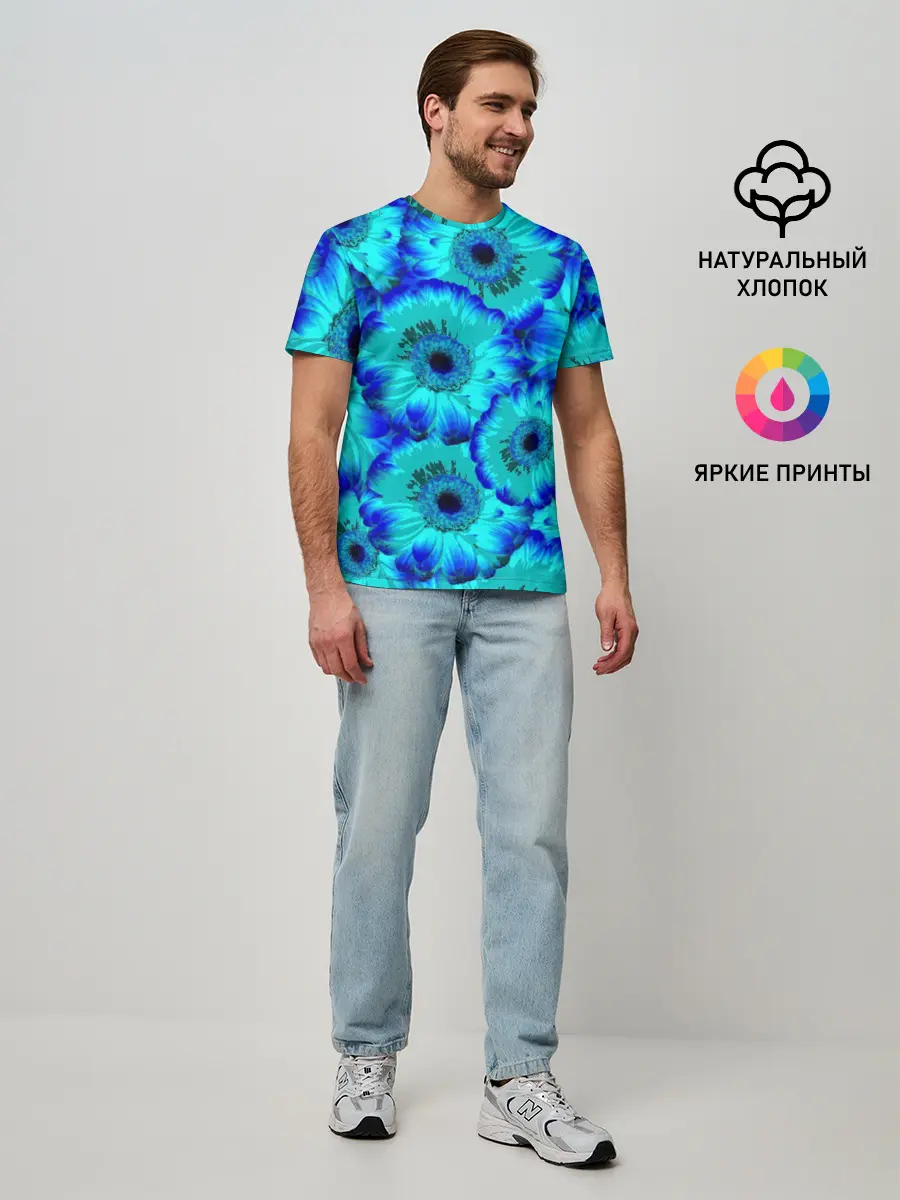Мужская базовая футболка / Голубые хризантемы