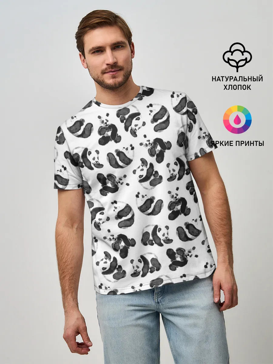 Мужская базовая футболка / Акварельные панды паттерн