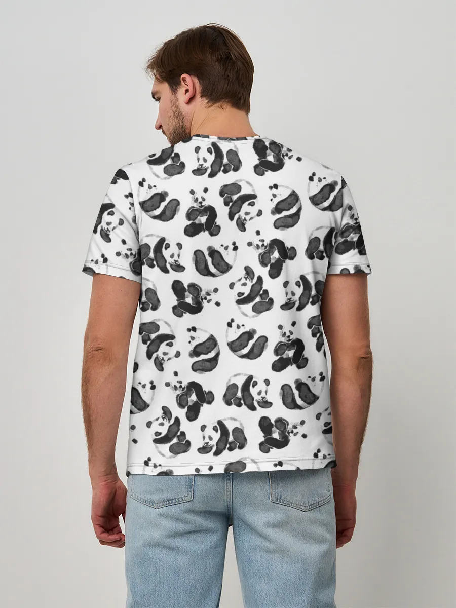 Мужская базовая футболка / Акварельные панды паттерн