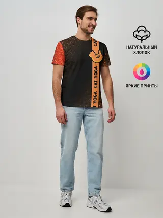 Мужская базовая футболка / Йога Кошка - Шум