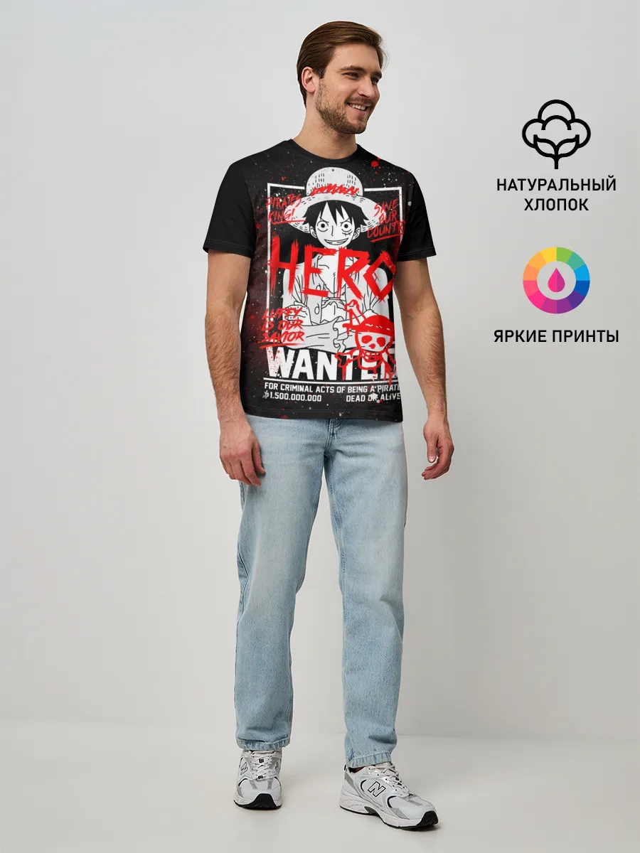 Мужская базовая футболка / One Piece: Разыскивается Манки Д Лаффи