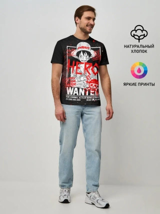 Мужская базовая футболка / One Piece: Разыскивается Манки Д Лаффи