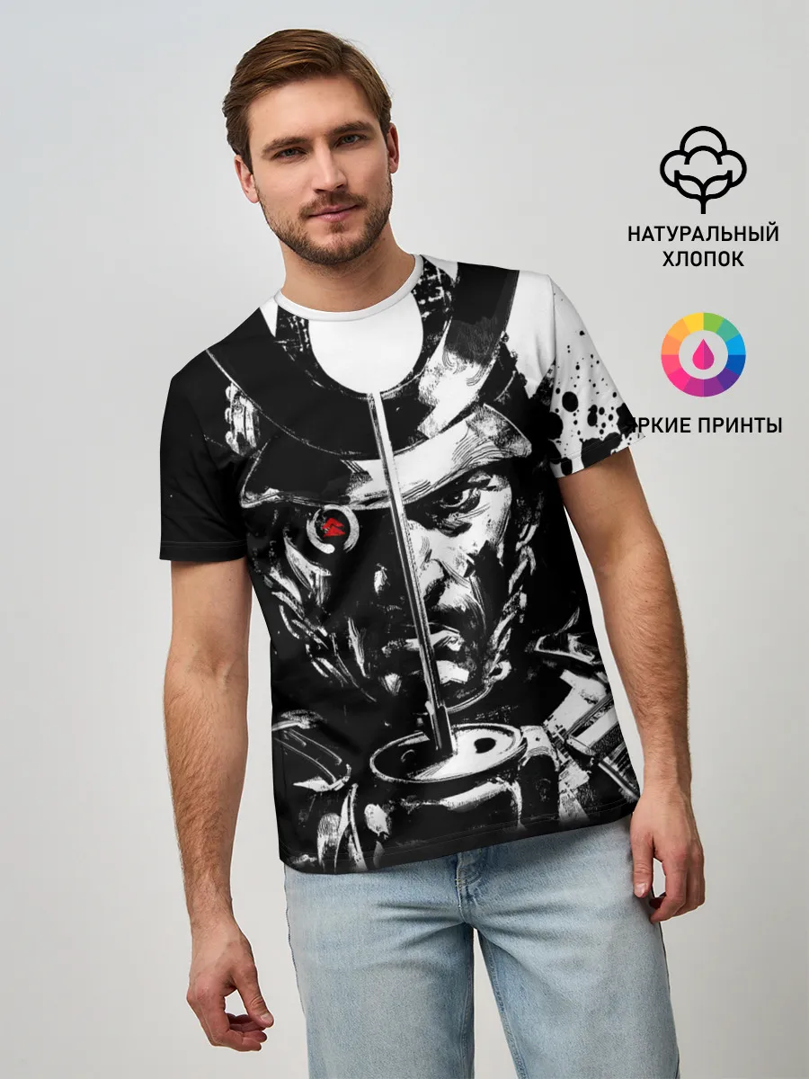 Мужская базовая футболка / Самурай | ЧБ | Лого