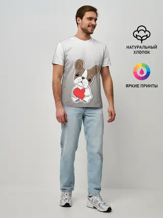 Мужская базовая футболка / французский бульдог сердечко