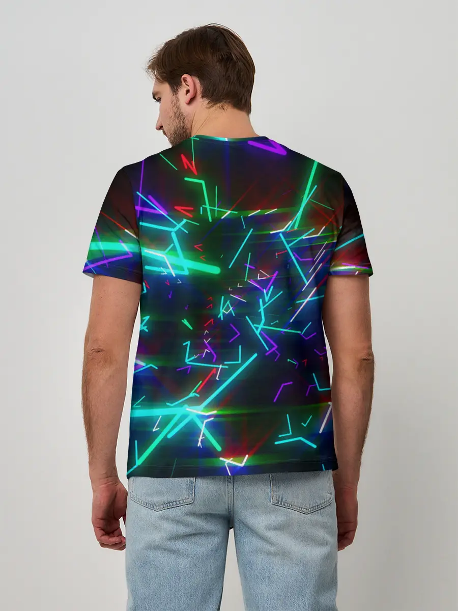 Мужская базовая футболка / Неоновая ведьма с волком