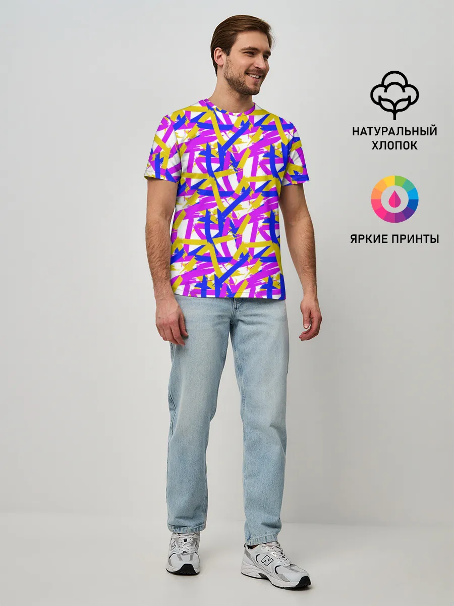 Мужская базовая футболка / абстракция из ярких полос