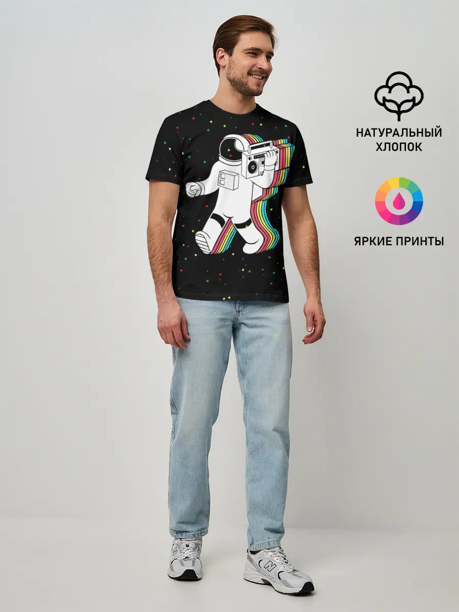 Мужская базовая футболка / Космонавт с магнитофоном