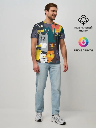 Мужская базовая футболка / крутые коты