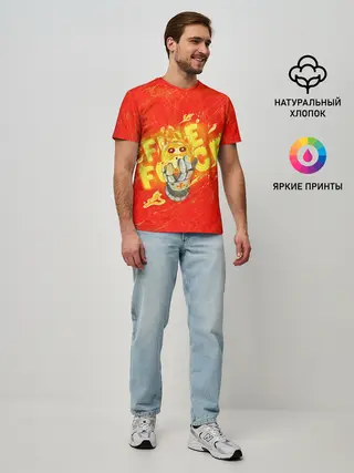 Мужская базовая футболка / пламенная бригада пожарных красный фон