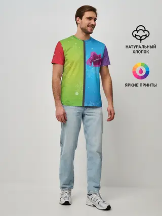 Мужская базовая футболка / Цветное рождество Snowflake