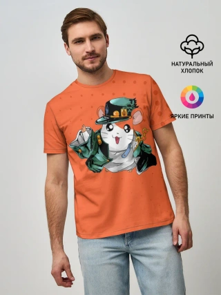 Мужская базовая футболка / Джоджо хомяк на оранжевом
