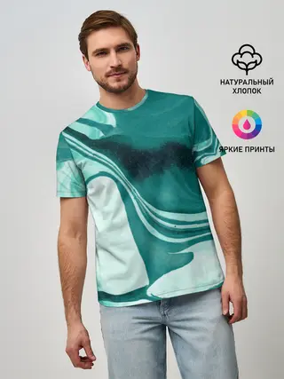Мужская базовая футболка / красочный зелёный развод