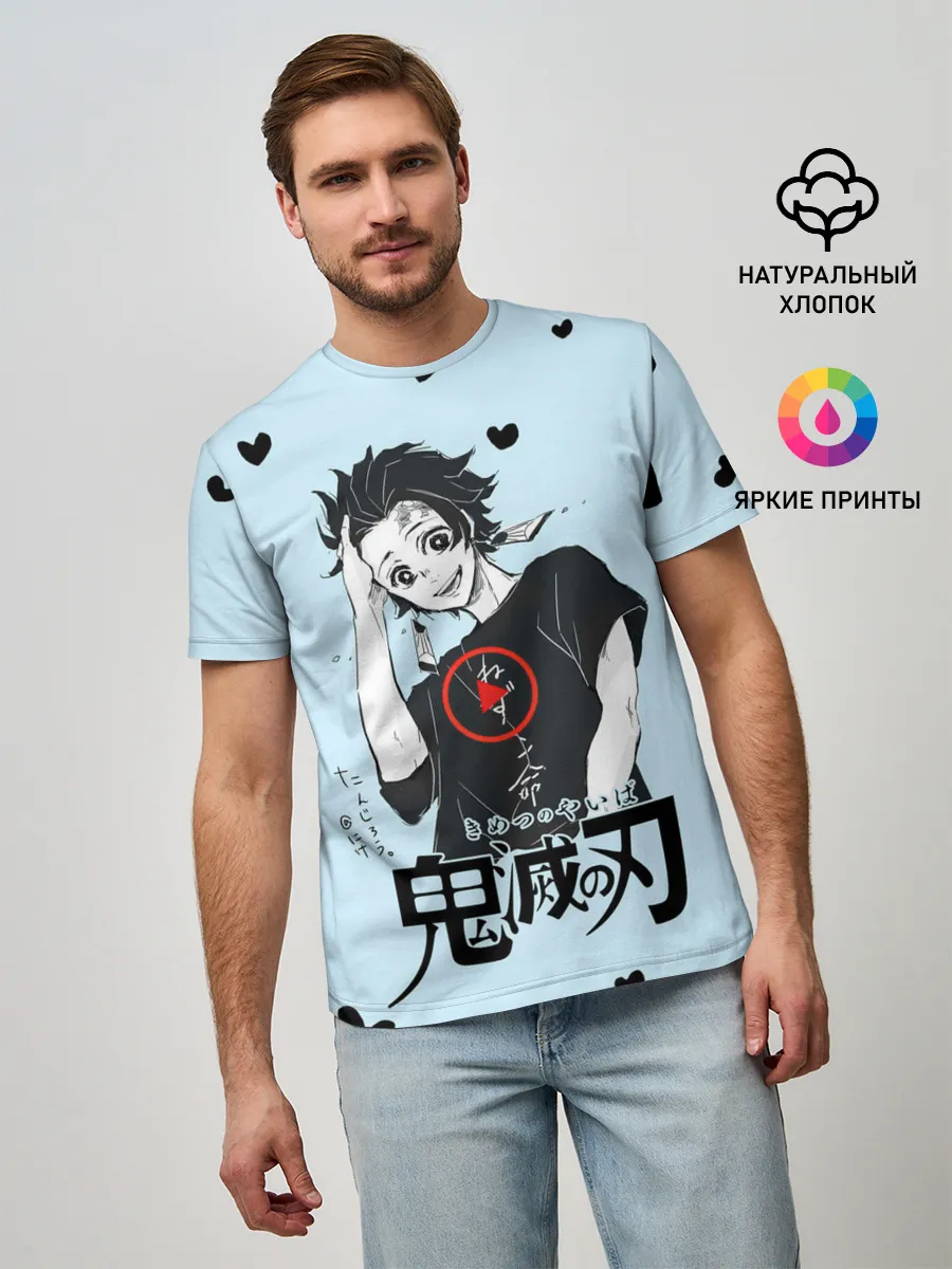 Мужская базовая футболка / Танджиро Камадо черные сердечки