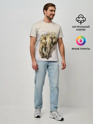 Мужская базовая футболка / акварельный слон брызги