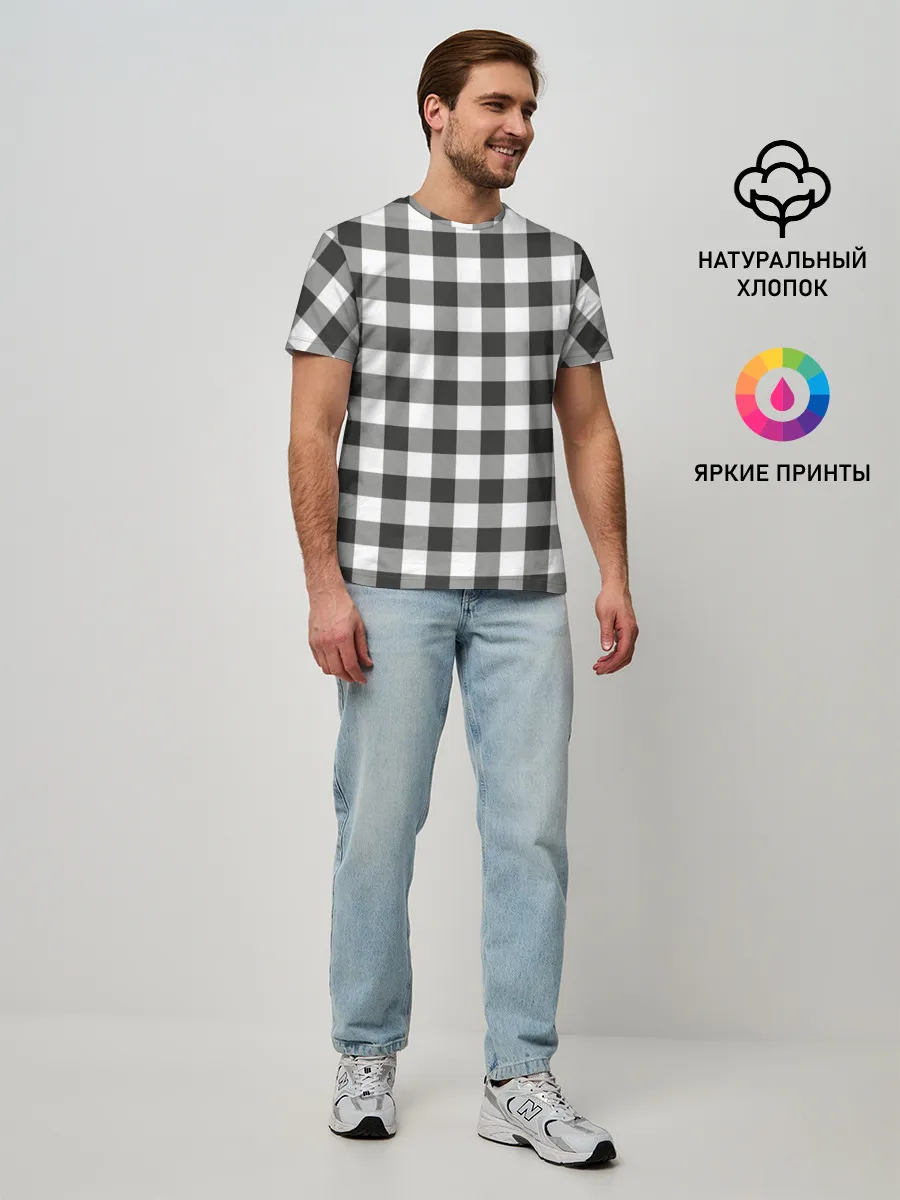 Мужская базовая футболка / Черно-белая клетка