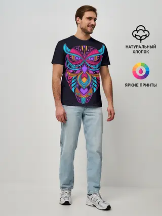 Мужская базовая футболка / Неоновая сова