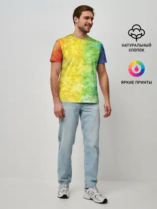 Мужская базовая футболка / разноцветный акварель градиент