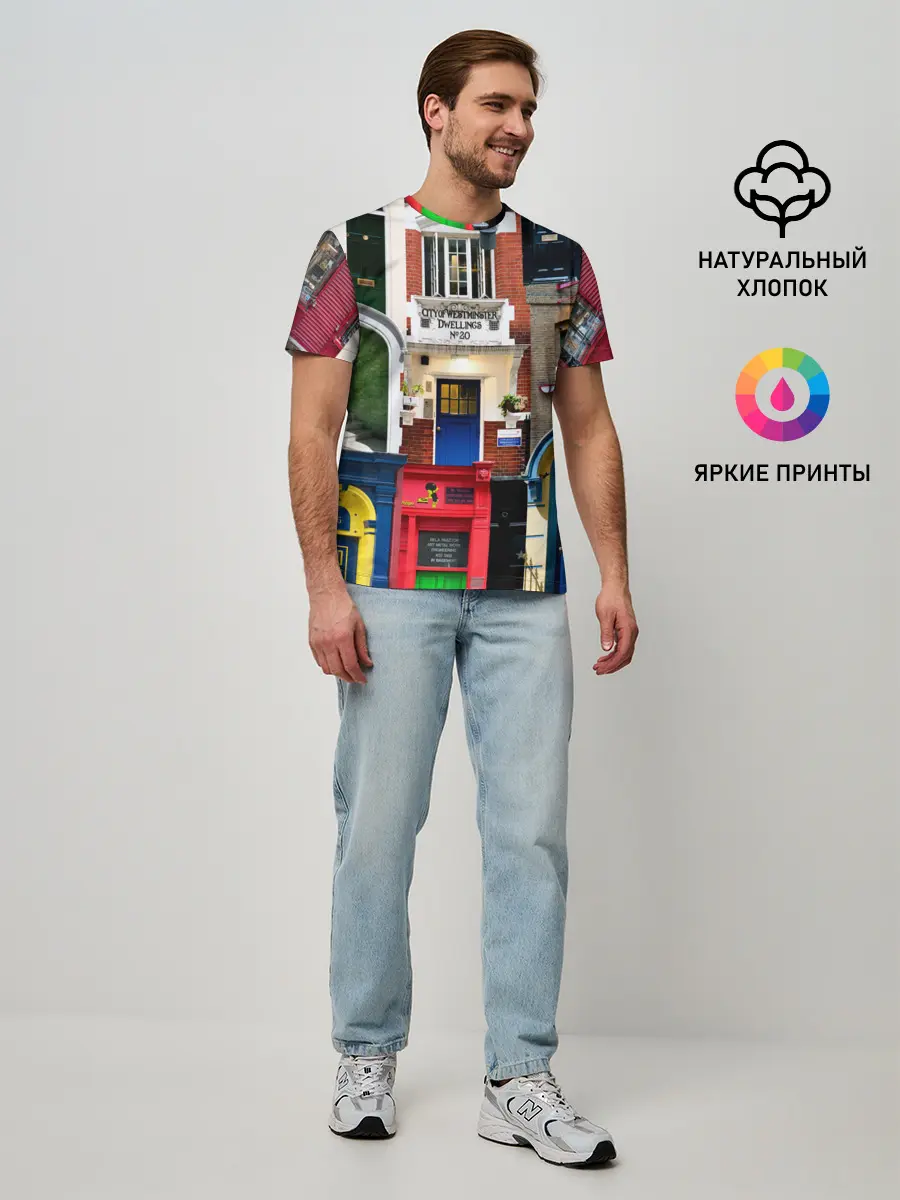 Мужская базовая футболка / London doors цифровой коллаж