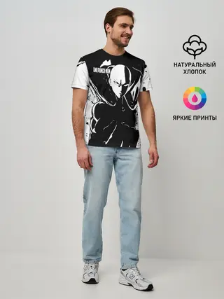 Мужская базовая футболка / Черно-белый Сайтама One Punch-Man