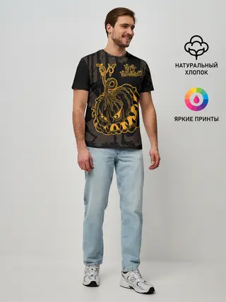 Мужская базовая футболка / Зубастая тыква на Хэллоуин