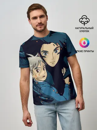 Мужская базовая футболка / Ходячий замок Софи и Хаул летят