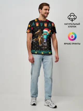 Мужская базовая футболка / Новогодний Майнкрафт, Minecraft