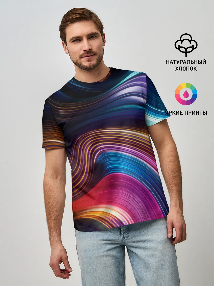 Мужская базовая футболка / Цветные неоновые волны