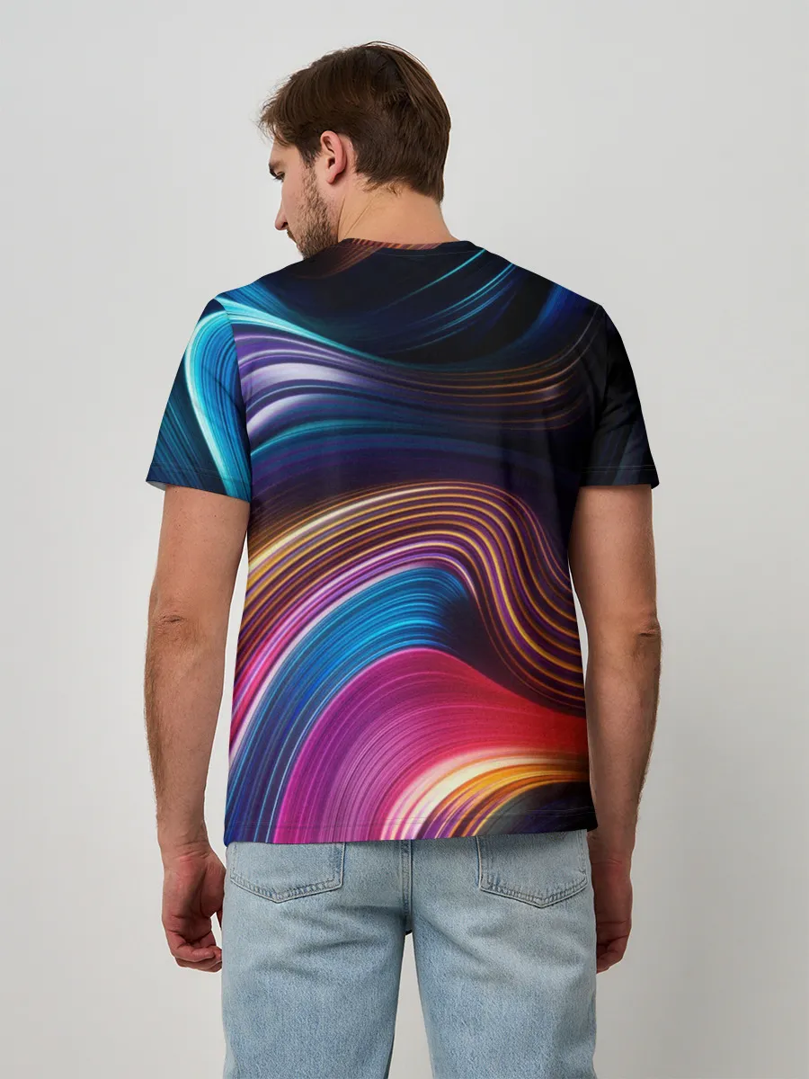 Мужская базовая футболка / Цветные неоновые волны