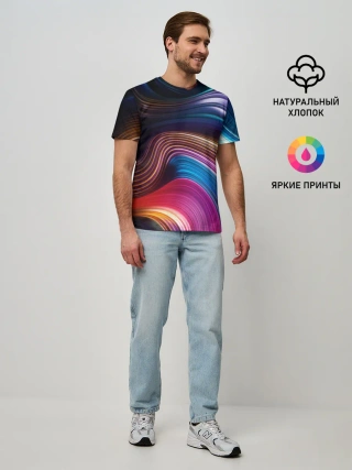 Мужская базовая футболка / Цветные неоновые волны