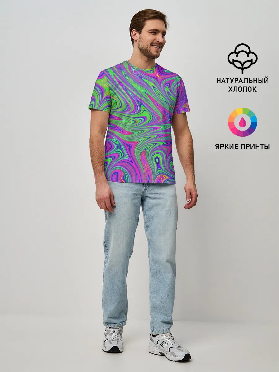 Мужская базовая футболка / Неоновый абстрактный узор