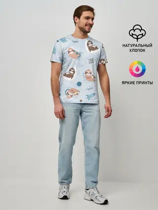 Мужская базовая футболка / Паттерн ленивец космос полет