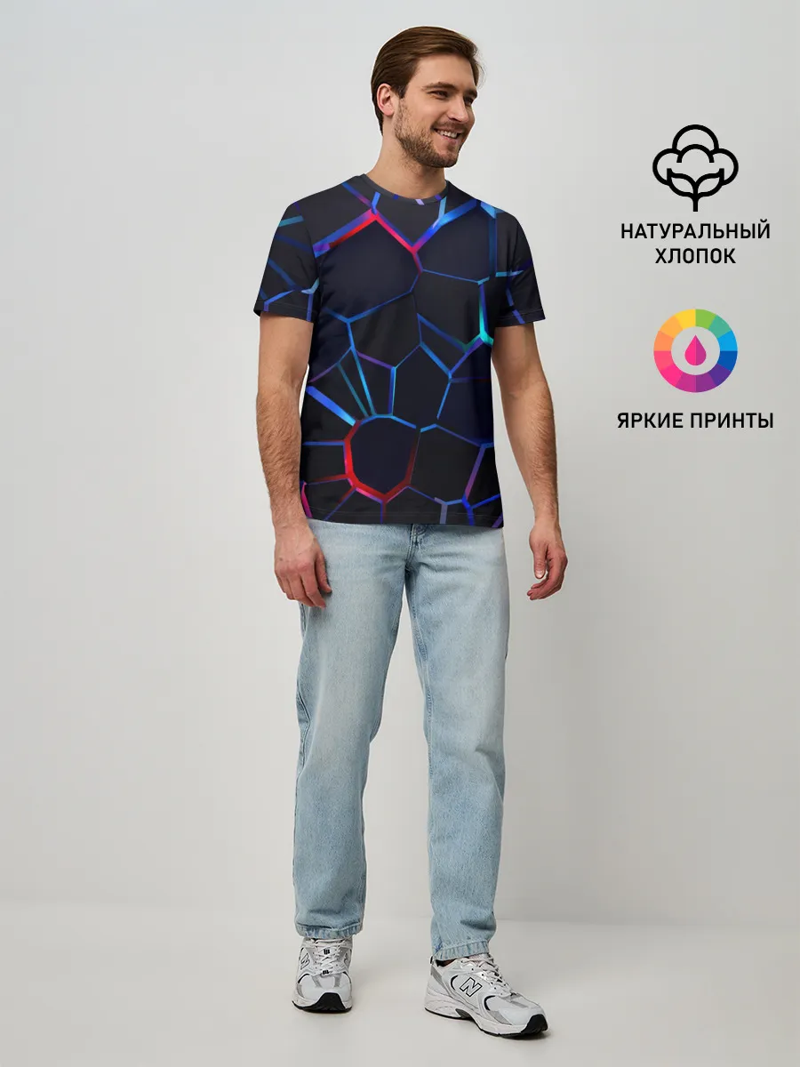 Мужская базовая футболка / Неоновые 3D плиты | Неоновые плиты