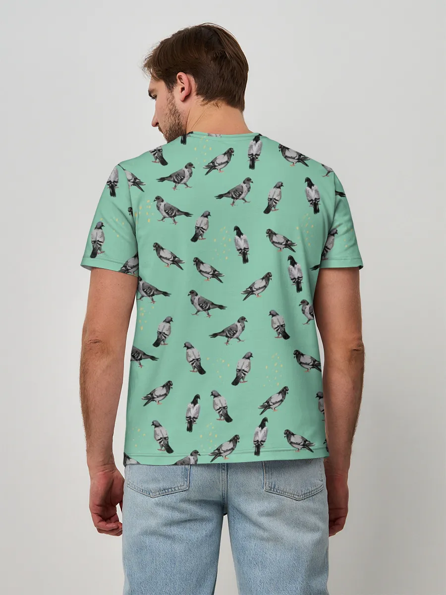 Мужская базовая футболка / Голуби на зеленом