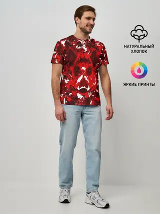 Мужская базовая футболка / Краснобелый камуфляж с кабаном