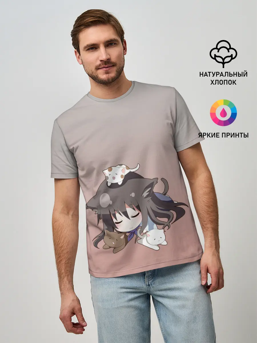 Мужская базовая футболка / малышка спит ушки котики