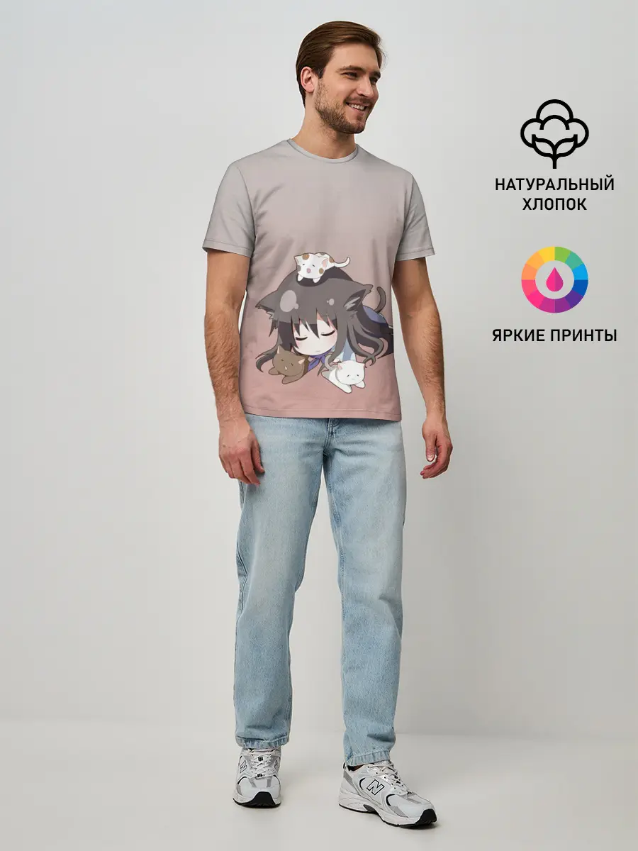 Мужская базовая футболка / малышка спит ушки котики