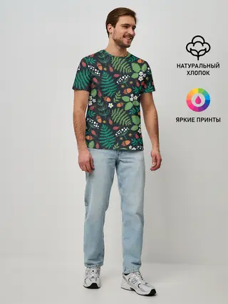 Мужская базовая футболка / Forest leaves invert