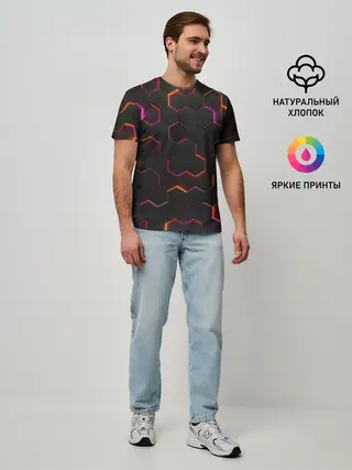 Мужская базовая футболка / НЕОН СОТЫ 3D