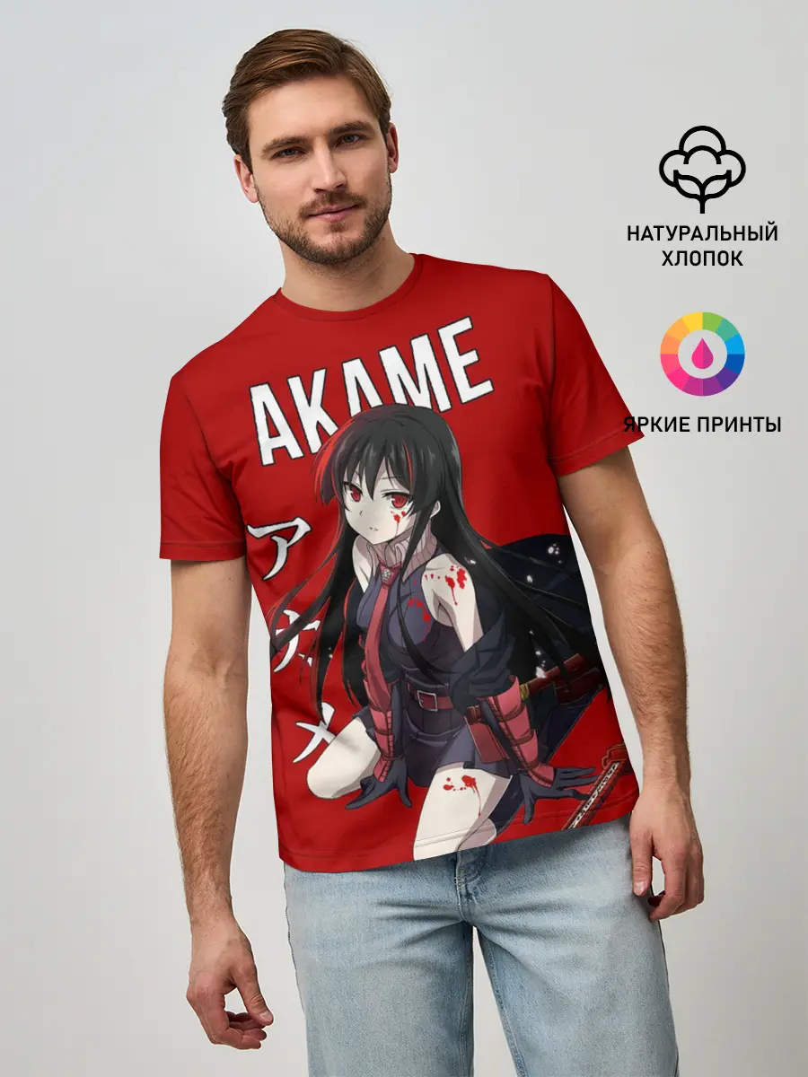 Мужская базовая футболка / Убийца Акаме на красном фоне