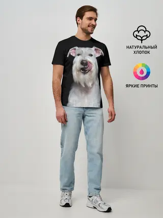 Мужская базовая футболка / Белый шнауцер
