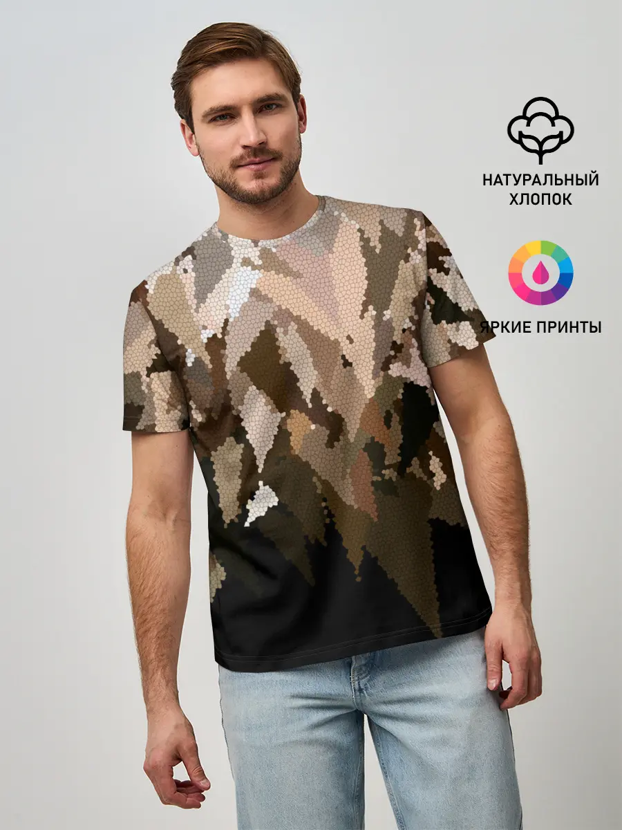 Мужская базовая футболка / Бежево-коричневая мозаика