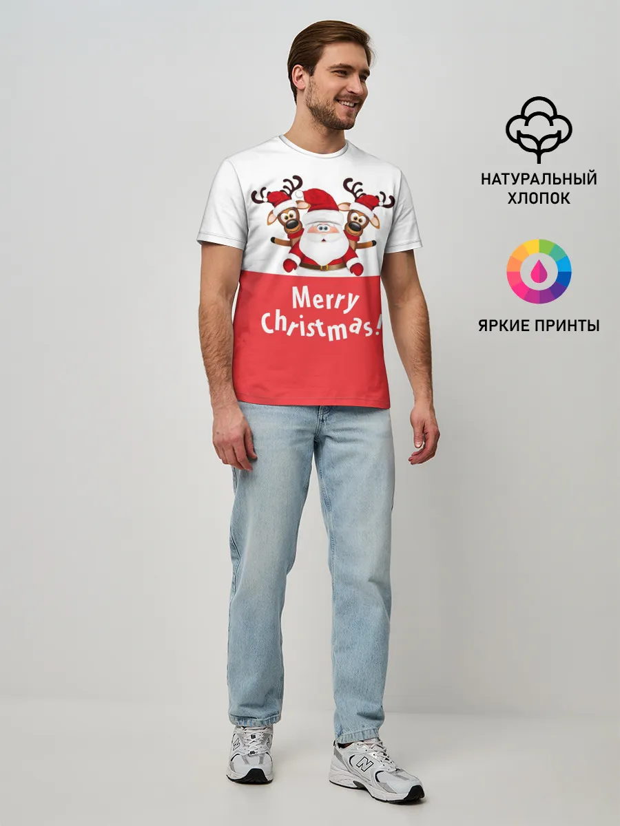 Мужская базовая футболка / Санта с 2 Оленями