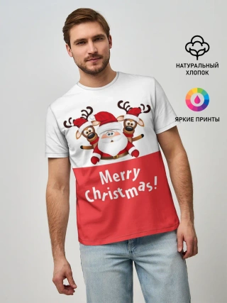 Мужская базовая футболка / Санта с 2 Оленями