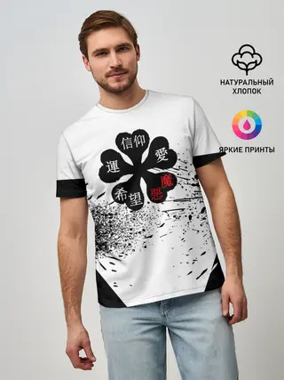 Мужская базовая футболка / Чёрный клевер с иероглифами